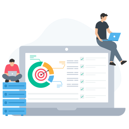 Datenbankentwickler, der an Datenbankanalysen arbeitet mit dem Ziel  Illustration