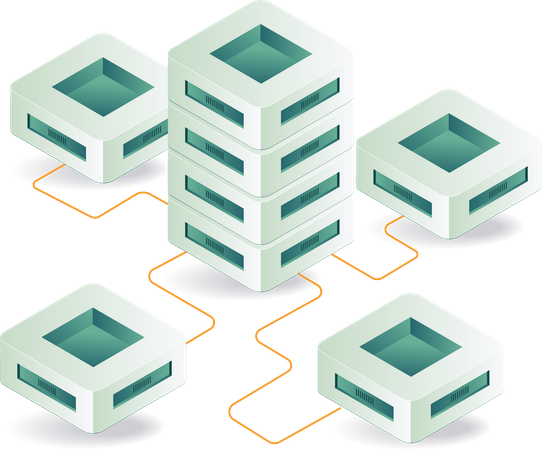 Isometrische Darstellung der Datennetzwerkservertechnologie  Illustration