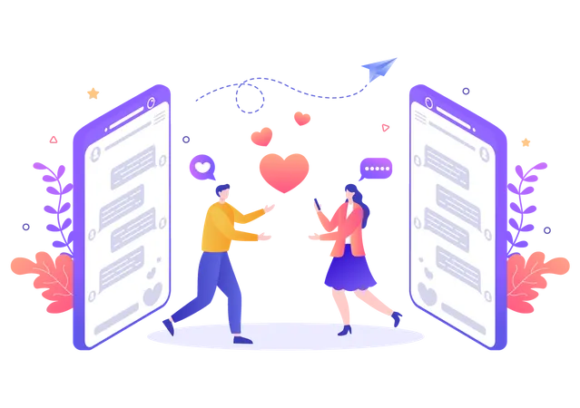 Dating App For A Couple With Male And Female In Smartphone If Match Become Love Or Relationships Background Flat Design Vector Illustration Illustration