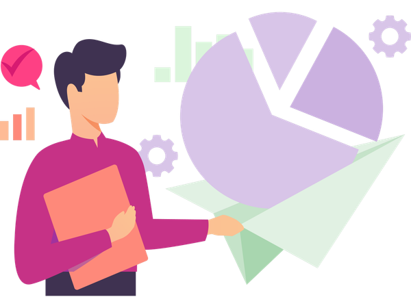 Hombre de negocios hablando sobre acciones de negocios  Ilustración