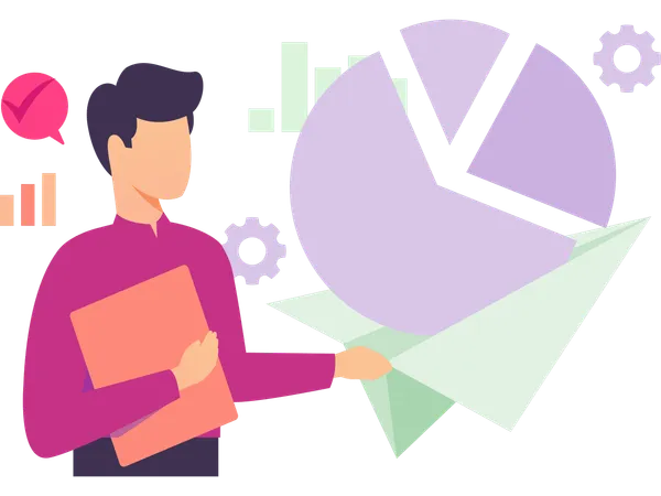 Hombre de negocios hablando sobre acciones de negocios  Ilustración