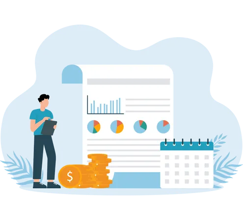 Datos del presupuesto de mercado recopilados por el empleado  Ilustración