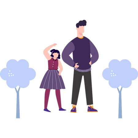 Daughter and father are standing  Illustration