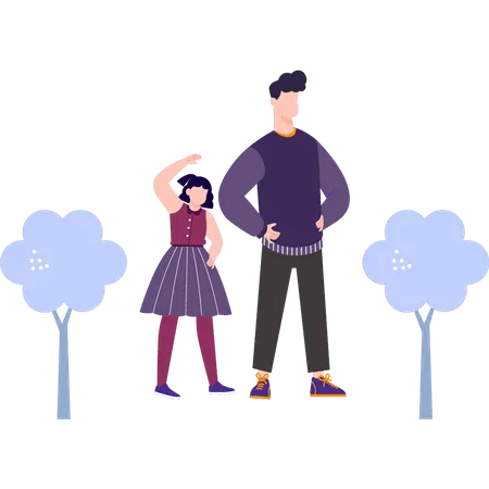 Daughter and father are standing  Illustration