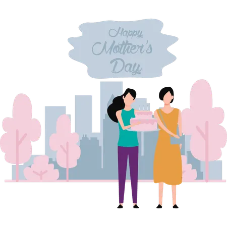 The Daughter And Mother Celebrating Mothers Day Illustration