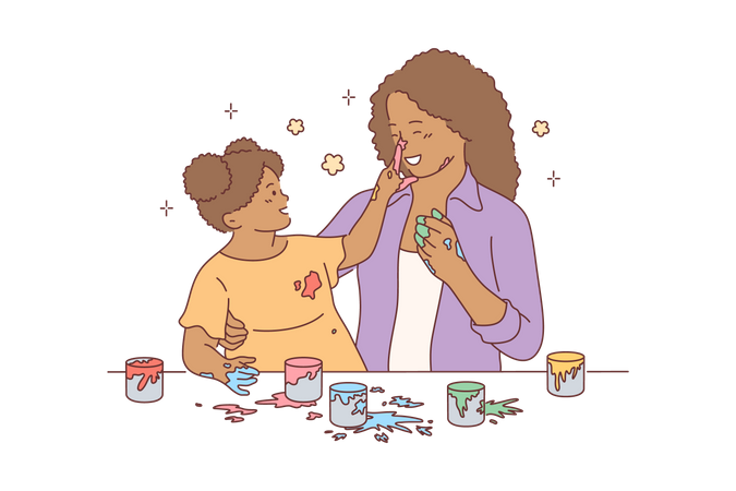 Daughter and mother having fun with color  Illustration