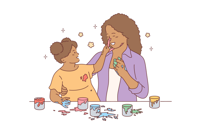 Daughter and mother having fun with color  Illustration