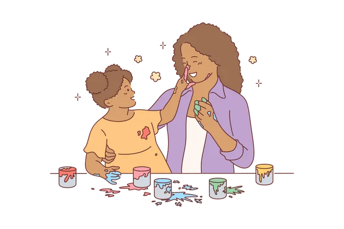 Daughter and mother having fun with color  Illustration