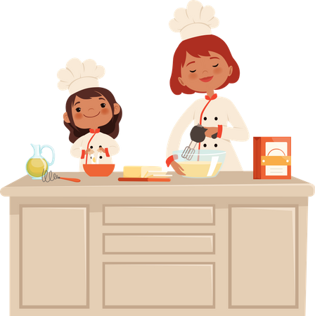 Daughter baking with mother  Illustration