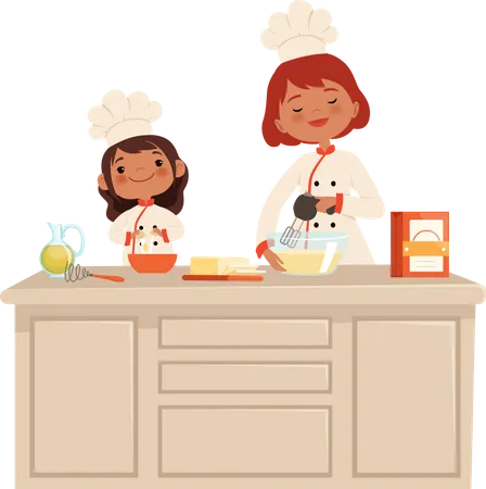 Daughter baking with mother  Illustration