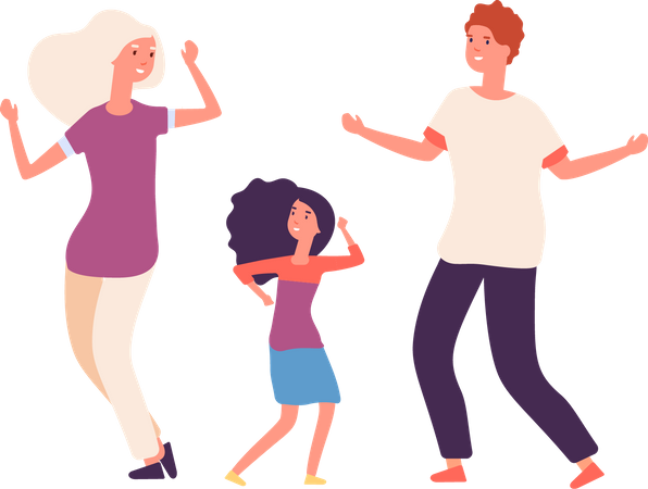 Daughter dancing with parents Illustration