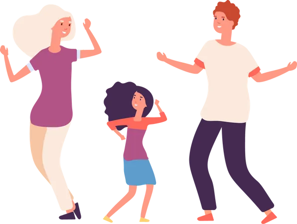 Daughter dancing with parents Illustration