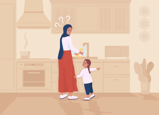 Daughter distracts mother  Illustration