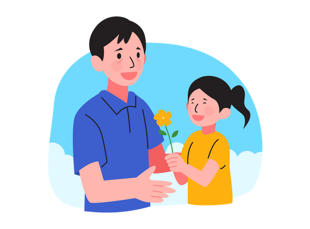 Daughter giving flower to father Illustration
