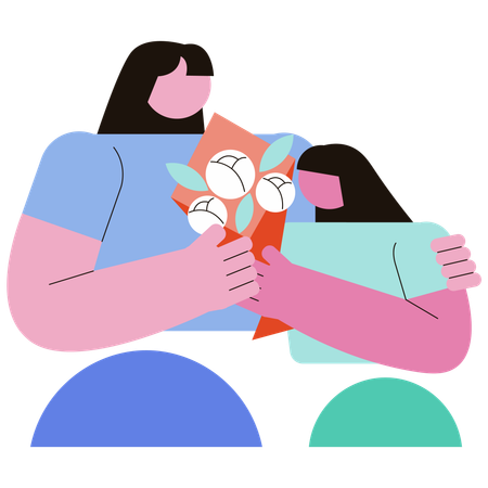 Daughter giving flower to mother  Illustration