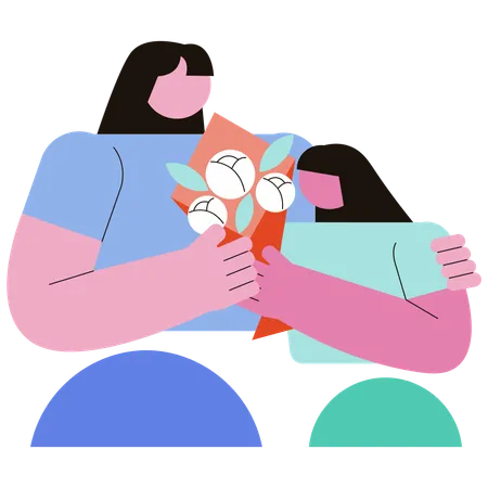 Daughter giving flower to mother  Illustration