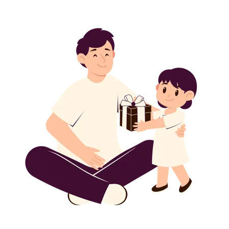 Daughter giving gift to father  Illustration