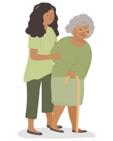 Daughter helping elderly woman  Illustration