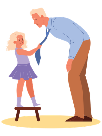 Daughter helping father with tie  Illustration
