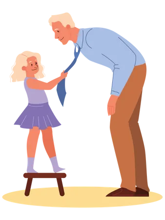 Daughter helping father with tie  Illustration