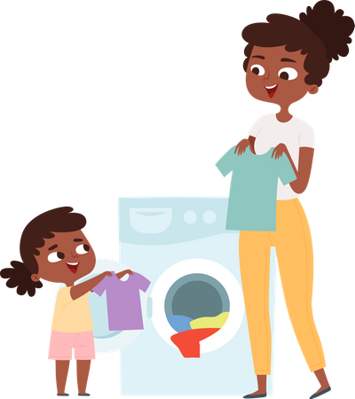 Daughter helping mother to washing  Illustration