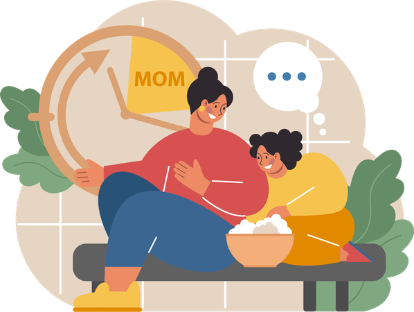 Daughter helps her mother in cooking  イラスト