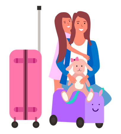 Daughter hug her mom and going for trip  Illustration