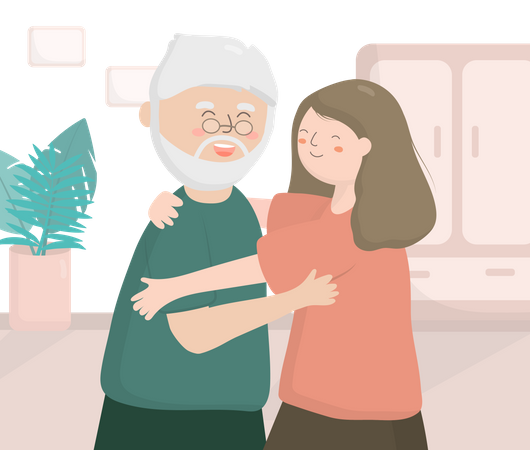 Daughter hugging father on Father's Day Illustration