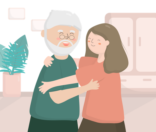 Daughter hugging father on Father's Day  Illustration