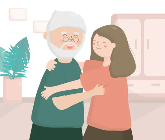 Daughter hugging father on Father's Day  Illustration