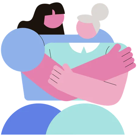 Daughter hugging grandmother  Illustration