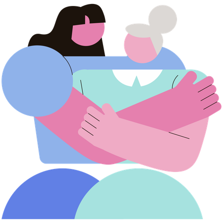 Daughter hugging grandmother  Illustration