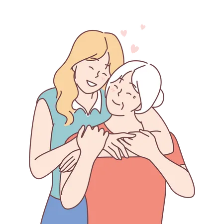 Daughter hugging her mother  Illustration