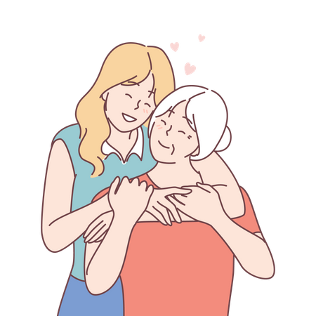 Daughter hugging her mother  Illustration