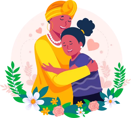 Daughter Hugging her Mother with love  Illustration