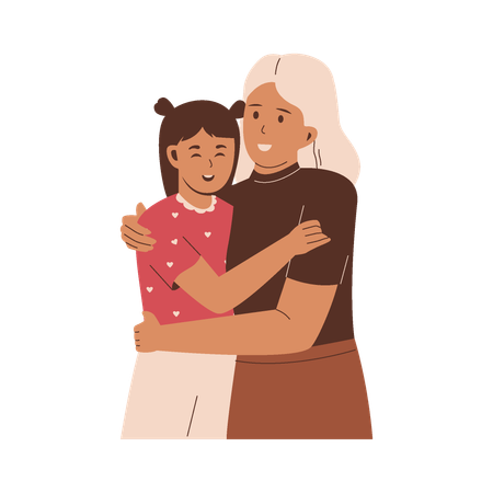 Daughter hugging to her mother  Illustration