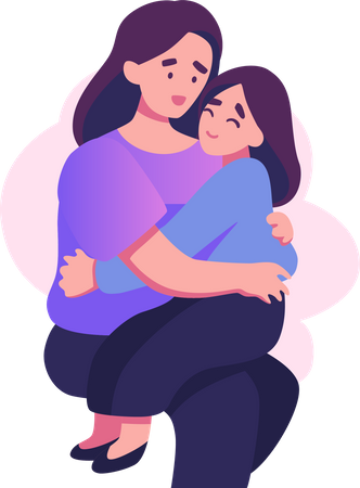 Daughter hugging with mom Illustration