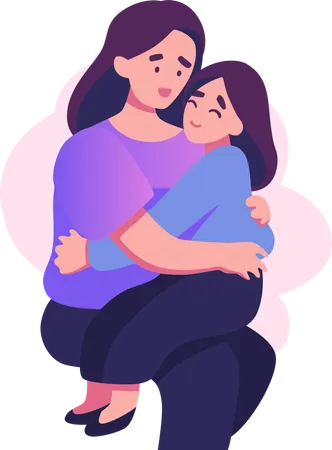 Daughter hugging with mom Illustration