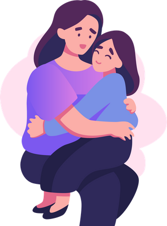 Daughter hugging with mom  Illustration