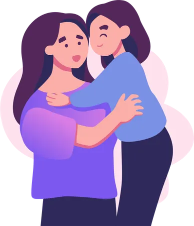 Daughter hugging with mother Illustration