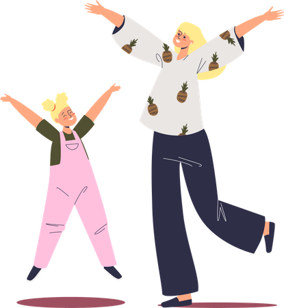Daughter jumping with mother Illustration