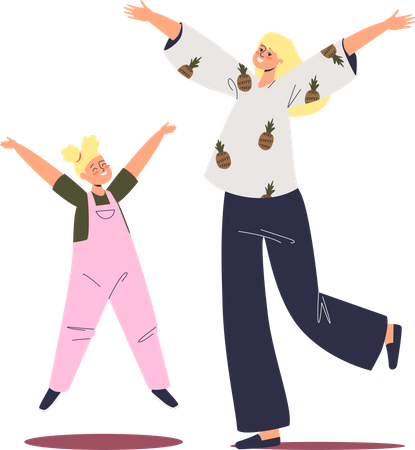 Daughter jumping with mother  Illustration