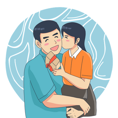 Daughter kissing father  Illustration