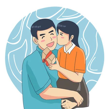 Daughter kissing father  Illustration