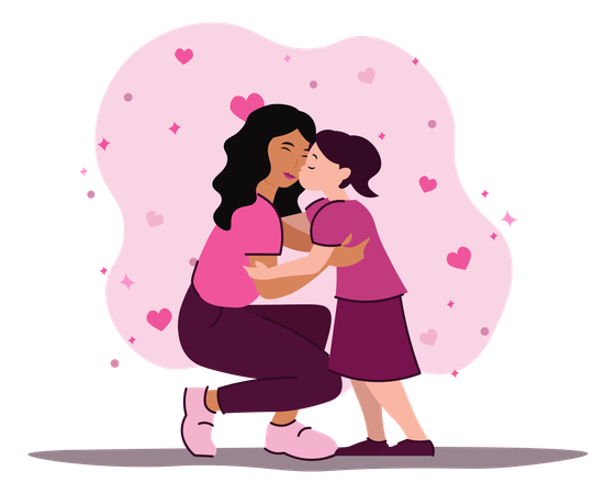 Daughter kissing mother  Illustration