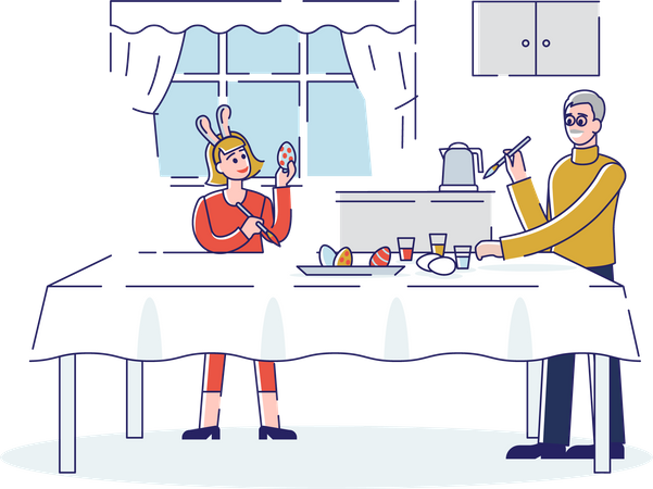 Daughter preparing easter egg decoration with father  イラスト