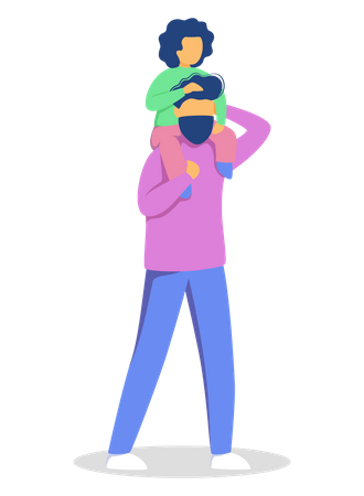 Daughter sitting on dad shoulders  Illustration