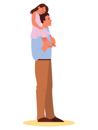 Daughter sitting on father's shoulder  Illustration