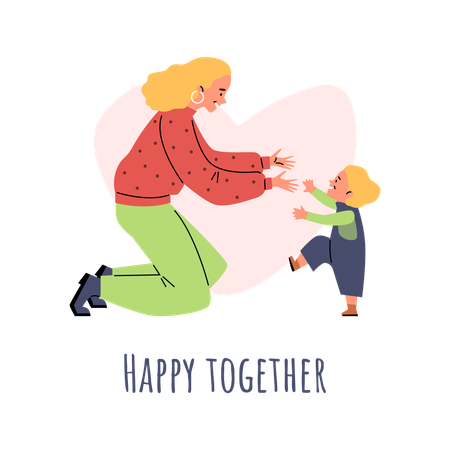Daughter taking first step towards her mother  Illustration