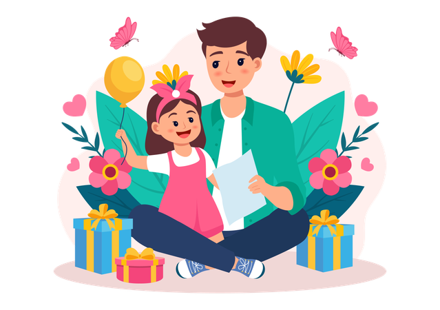 Daughter with father  Illustration